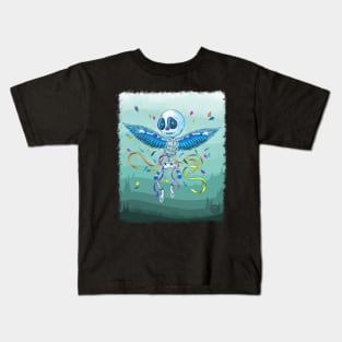 Cute Skeleton - the Blue Winged Skeleton Flyer- Dia De Los Muertos Kids T-Shirt